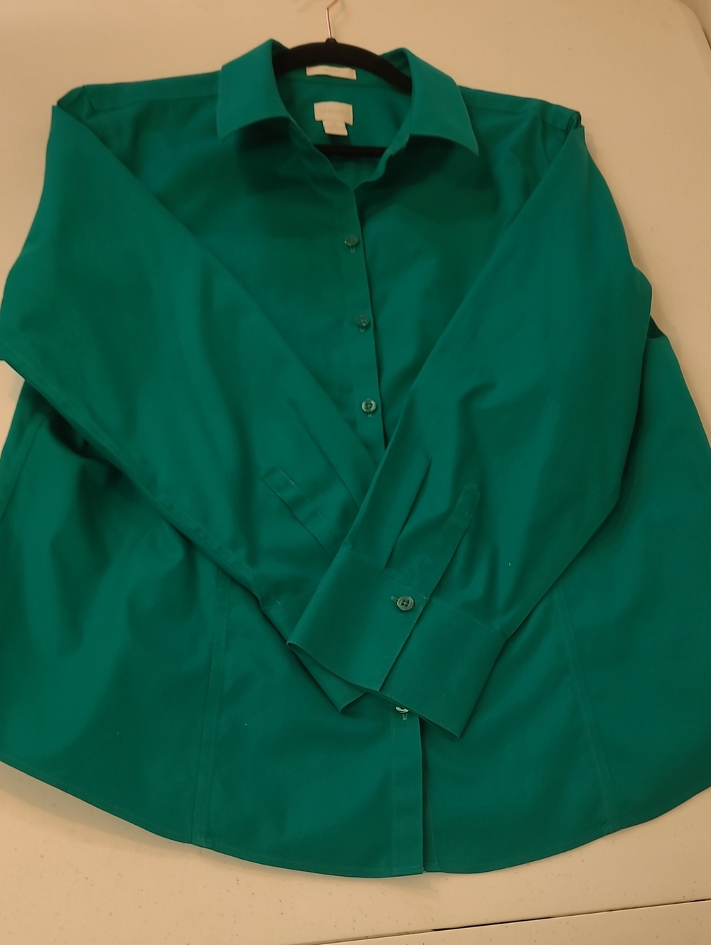 Chico's Teal Long-Sleeve No Iron Button Front Collared Shirt Chicos Sz 3/ Reg 16